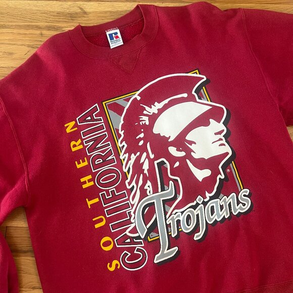 USC Trojans Vintage 90s Made in USA 50/50 Crewneck Sweatshirt - Men's Large - Picture 1 of 6